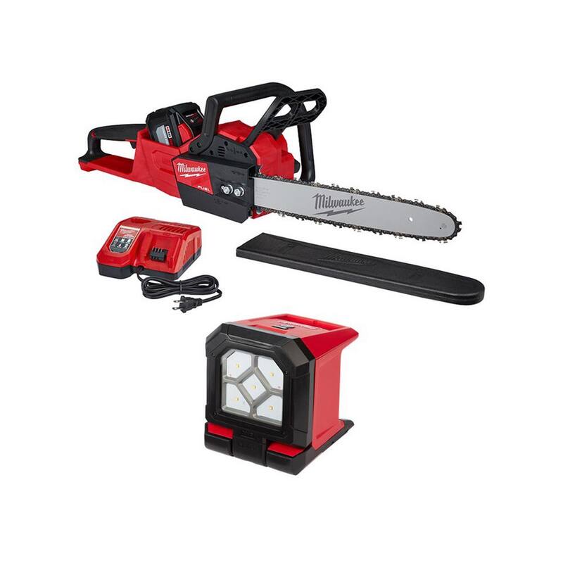 Milwaukee M18 FUEL 16 in. 18V Lithium-Ion Brushless Electric Battery Chainsaw Kit & LED Flood Light Combo Kit(2-Tool) - 2727-21HD-2365-20