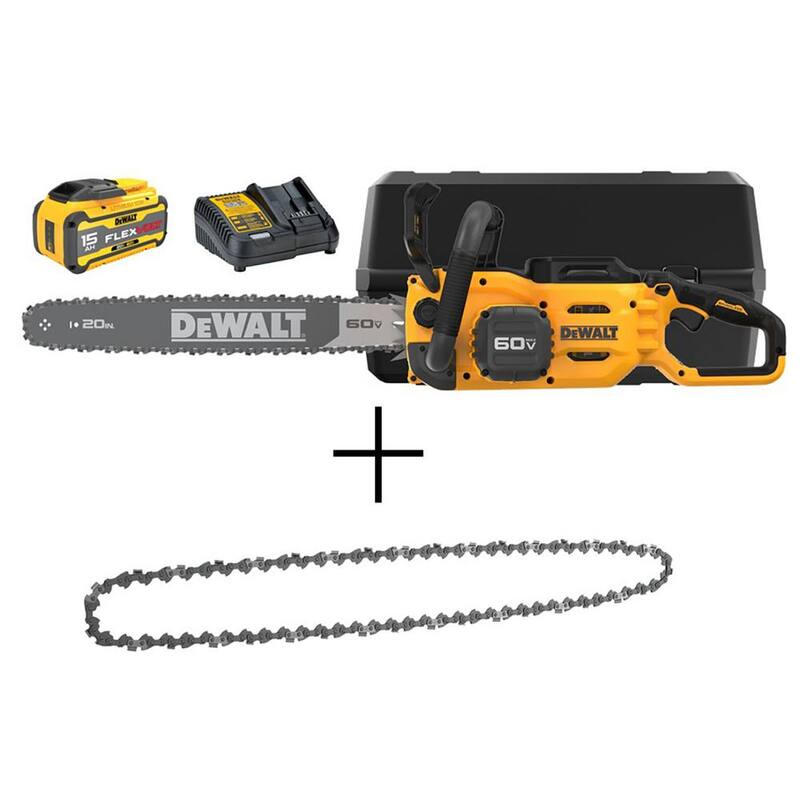 DEWALT 60V MAX 20in. Brushless Battery Powered Chainsaw Kit, (1) FLEXVOLT 5Ah Battery, Charger & 20in. Chain (68 Link) - DCCS677Z1WDT620