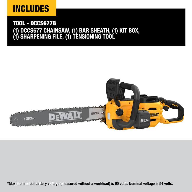 DEWALT 60V MAX 20in. Brushless Battery Powered Chainsaw (Tool Only) with 20in. Chainsaw Chain (68 Link) - DCCS677BW1DT620