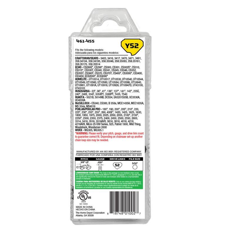 Powercare 14 in. Y52 Semi Chisel Chainsaw Chain - CL15052PC2