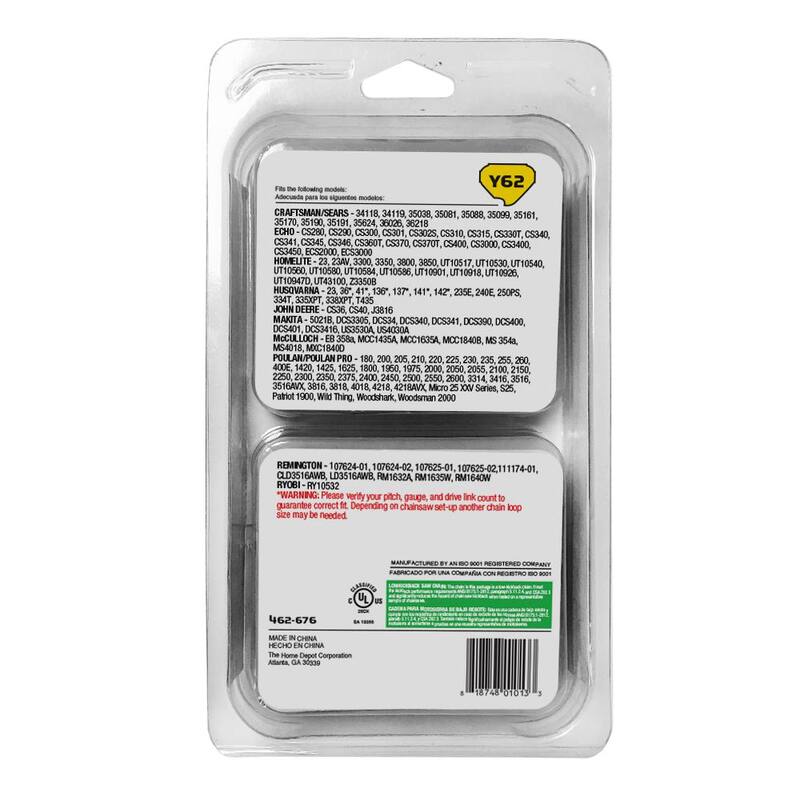 Powercare 18 in. Y62 Semi Chisel Chainsaw Chain (2-Pack) - CL15062X2PC2