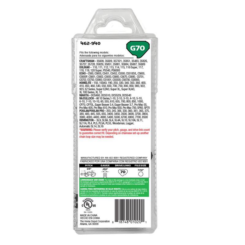 Powercare 20 in. G70 Semi Chisel Chainsaw Chain - CL35070PC2
