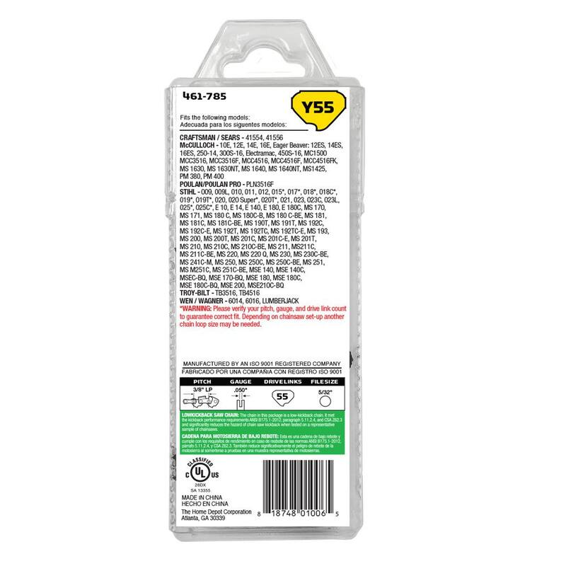 Powercare Y55 16 in. Semi Chisel Chainsaw Chain - CL15055PC2