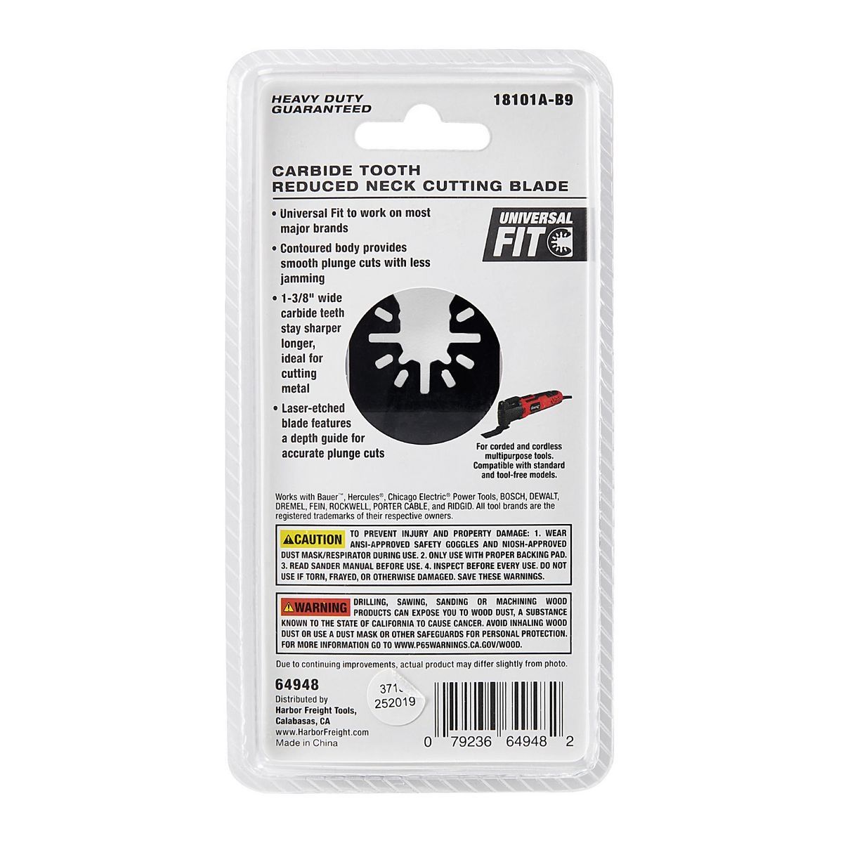 Hoja de sierra de carburo y bimetálica con mango reducido de 1-3/8 pulgadas para herramientas multiusos oscilantes - 64948