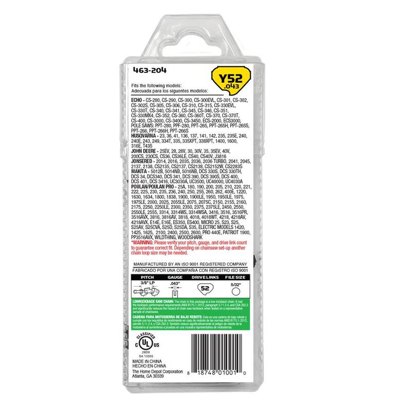 Powercare Y52 14 in. x 0.043 in. Semi Chisel Chainsaw Chain - CL14352PC2