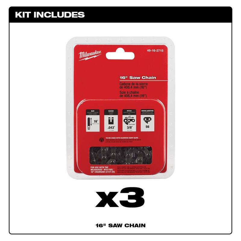 Milwaukee 16 in. Chainsaw Chain (3-Pack) - 49-16-2715-49-16-2715-49-16-2715