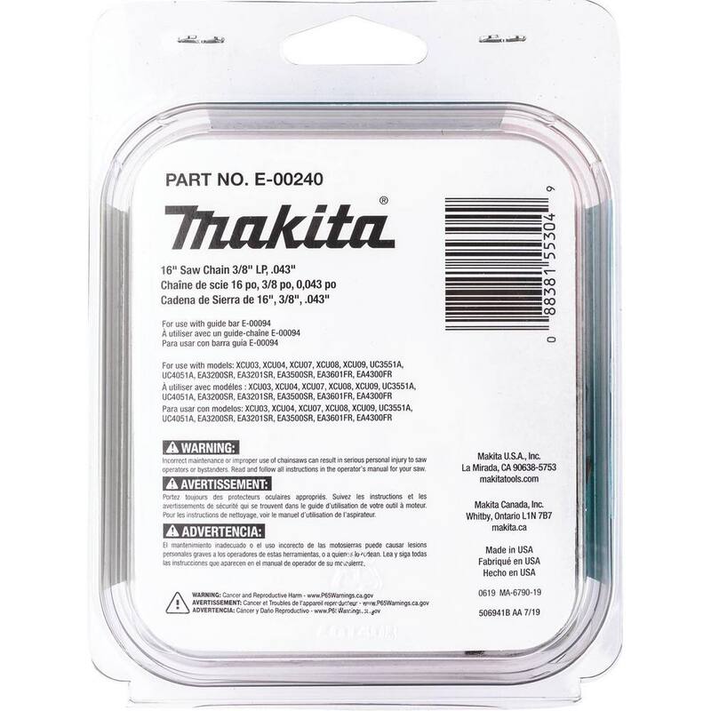 Makita 16 In. 0.043 in. Chainsaw Chain, 3/8 in. LP - E-00240