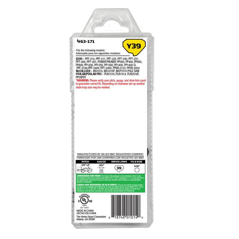 Powercare 10 in. Y39 Semi Chisel Chainsaw Chain - CL15039PC2