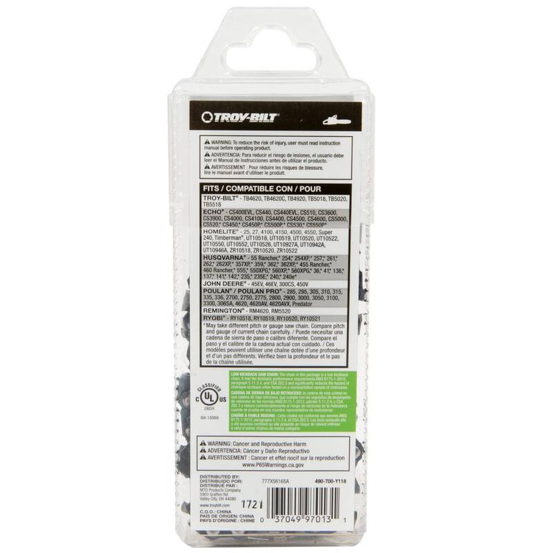 Troy-Bilt Original Equipment 20 in. 0.050 in. Gauge Chainsaw Chain for Gas Chainsaws with 78 Links, Replaces OE# 713-05044 - 490-700-Y118
