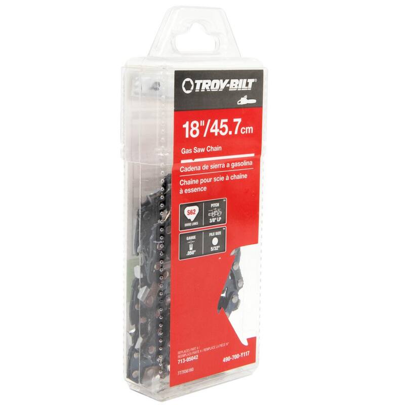 Troy-Bilt Original Equipment 18 in. 0.050 in. Gauge Chainsaw Chain for Gas Chainsaws with 62 Links, Replaces OE# 713-05043 - 490-700-Y117