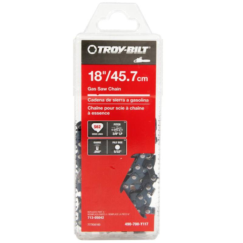 Troy-Bilt Original Equipment 18 in. 0.050 in. Gauge Chainsaw Chain for Gas Chainsaws with 62 Links, Replaces OE# 713-05043 - 490-700-Y117