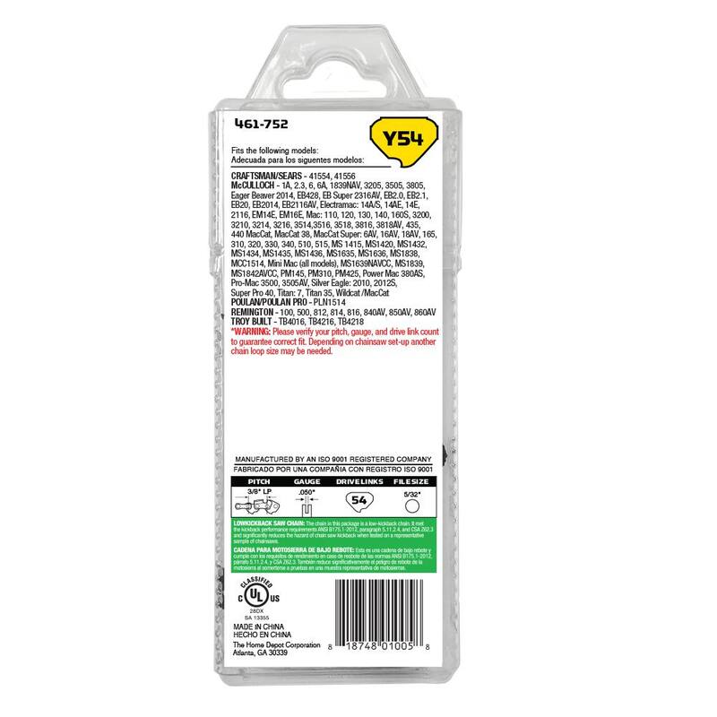 Powercare 16 in. Y54 Semi Chisel Chainsaw Chain - CL15054PC2