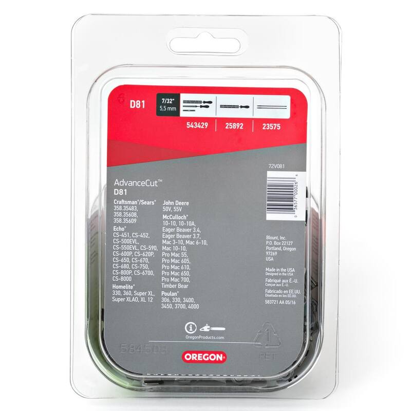 Oregon D81 Chainsaw Chain for 24 in. Bar Fits Echo, Poulan, Craftsman, Homelite, and McCulloch - D81