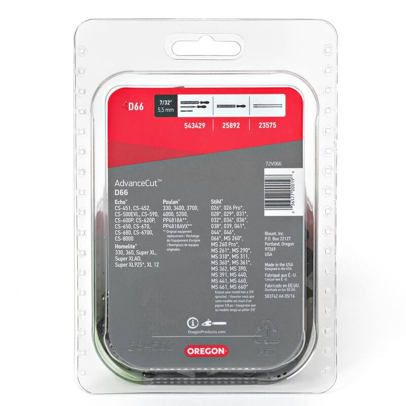 Oregon D66 Chainsaw Chain for 18 in. Bar Fits Echo, Craftsman, Homelite, McCulloch, Poulan, Stihl, Skil and more - D66