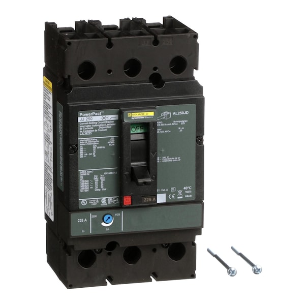 Square D Molded Case Circuit Breaker, JJL Series, 225A, 3 Pole, 600V AC, 100kA at 240V AC - JJL36225