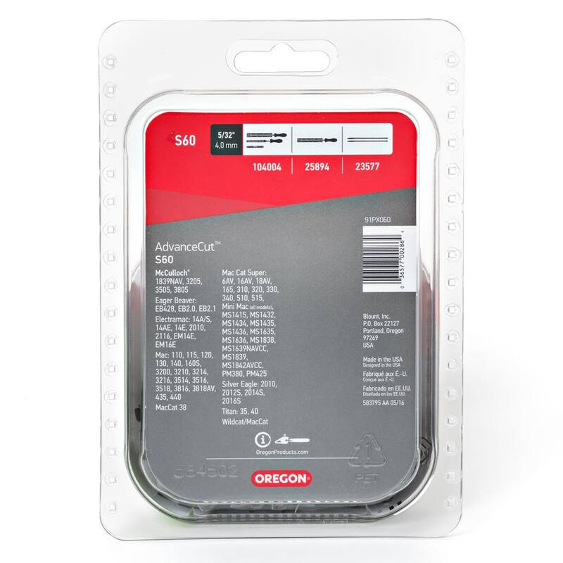 Oregon S60 Chainsaw Chain for 18 in. Bar Fits McCulloch, Troy-Bilt, Mastercraft, Craftsman, Poulan and more - S60