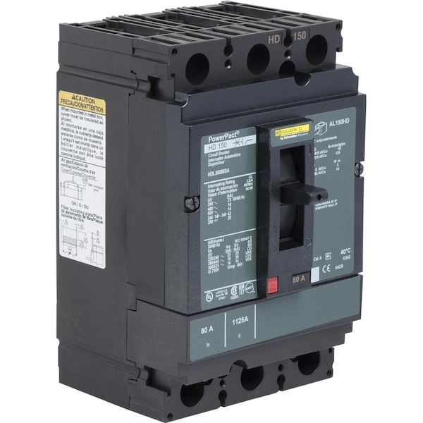 Square D Molded Case Circuit Breaker, HDL Series, 100A, 3 Pole, 600V AC, 25kA at 240V AC - HDL36100CU33X