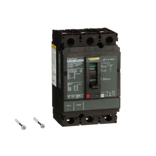 Square D Molded Case Circuit Breaker, HLL Series, 110A, 3 Pole, 600V AC, 125kA at 240V AC - HLL36110