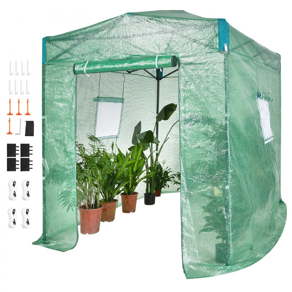 VEVOR Pop Up Greenhouse, 8'x 6'x 7.5' Pop-up Green House, Set Up in Minutes, High Strength PE Cover with Doors & Windows and Powder-Coated Steel Frame, Suitable for Planting and Storage, Green - D87X6X76FTPE295MCV0