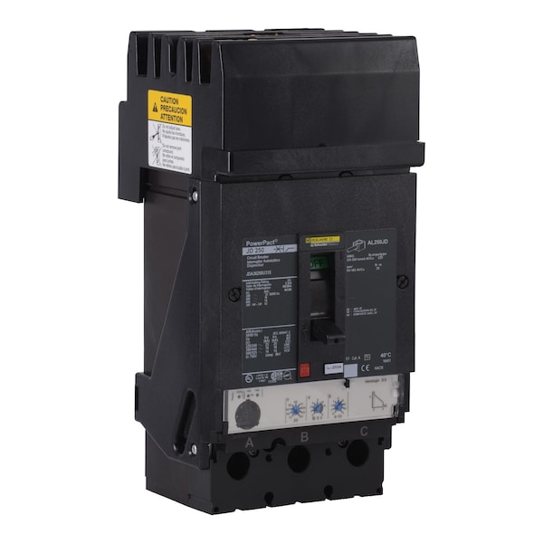 Schneider Electric Molded Case Circuit Breaker, JDA Series, 250A, 3 Pole, 277/480V AC, 25kA at 240V AC - JDA34250WU31X