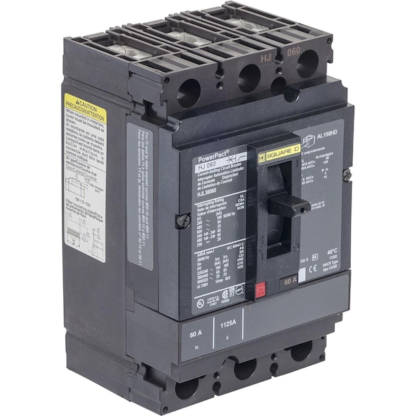 Square D Molded Case Circuit Breaker, HJL Series, 50A, 3 Pole, 600V AC, 100kA at 240V AC - HJL36050C
