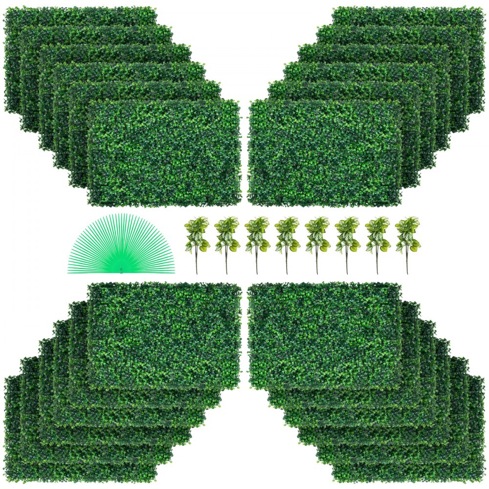VEVOR Artificial Boxwood Panel UV 24pcs Boxwood Hedge Wall Panels Artificial Grass Backdrop Wall 24" X 16" 4 cm Green Grass Wall, Fake Hedge for Decor Privacy Fence Indoor, Outdoor Garden Backyard - MLCZWQ24PC24X1601V0