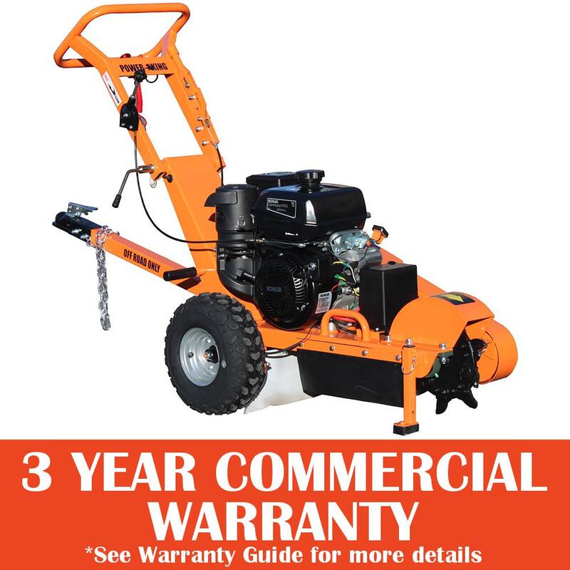 Power King 11 in. 14 HP Commercial Kohler Gas Powered Stump Grinder with Extra Set of Teeth, Tow Bar, Electric Start and Hour Meter - PK0803-EH1