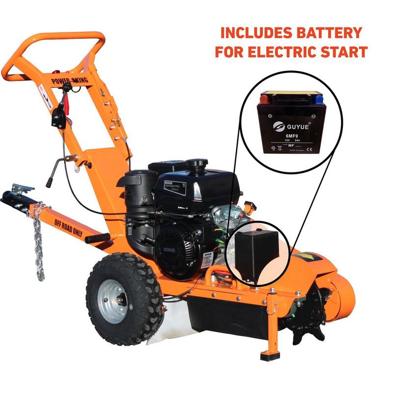 Power King 11 in. 14 HP Commercial Kohler Gas Powered Stump Grinder with Extra Set of Teeth, Tow Bar, Electric Start and Hour Meter - PK0803-EH1