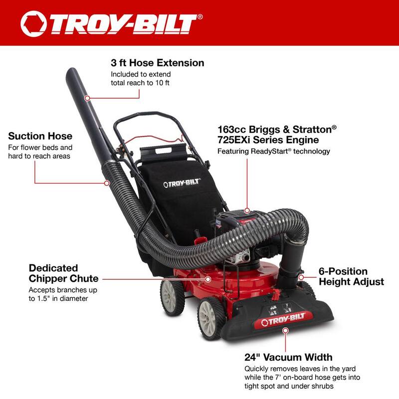 Troy-Bilt 24 in. Leaf Vacuum Head, 1.5 in. Chipping Capacity Self-Propelled Gas Powered Chipper Shredder Vacuum - CSV070B