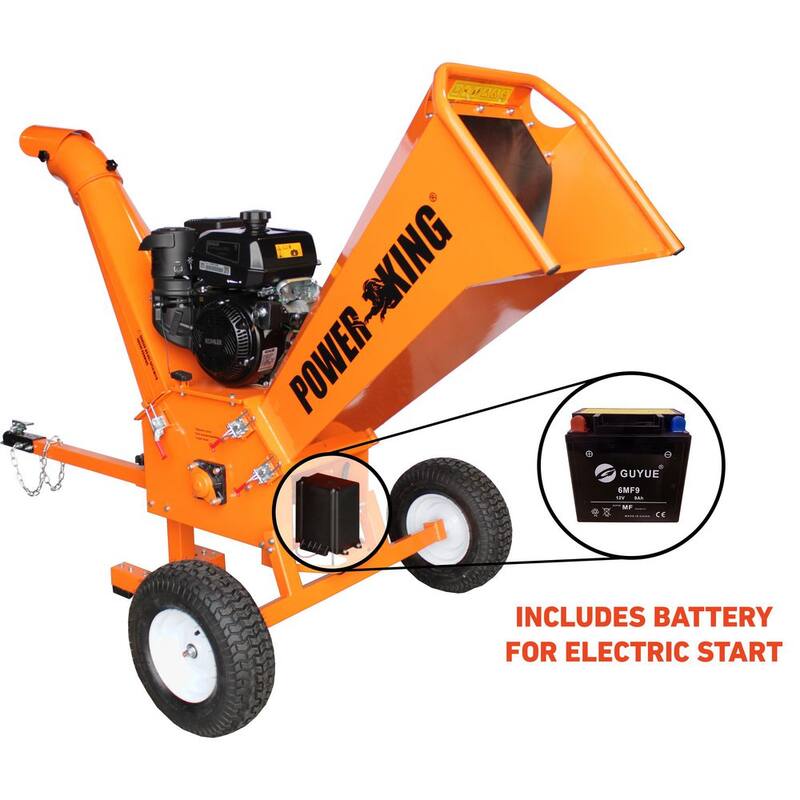 Power King 5 in. 14 HP Kohler Engine Gas Powered Commercial Chipper Shredder Kit, Electric Start, Hour Meter, Wheel Base Extension - PK0915-EH1