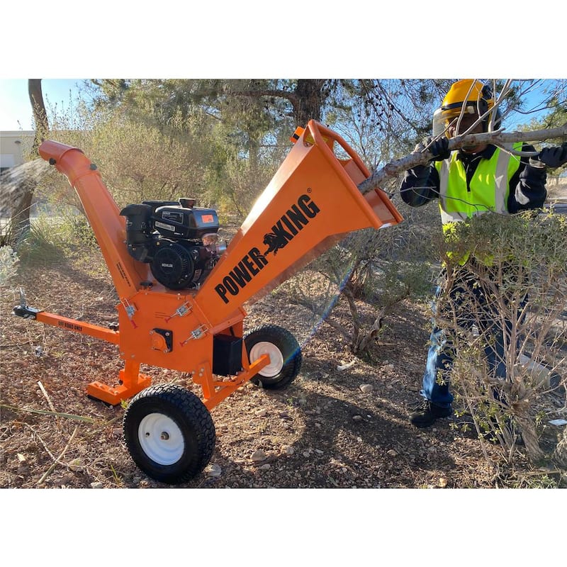 Power King 5 in. 14 HP Gas Powered Commercial Wood Chipper Shredder Kit, heavy-Duty Tires,Wheel Extension Set, and XL Trailer Hitch - PK0915-H1