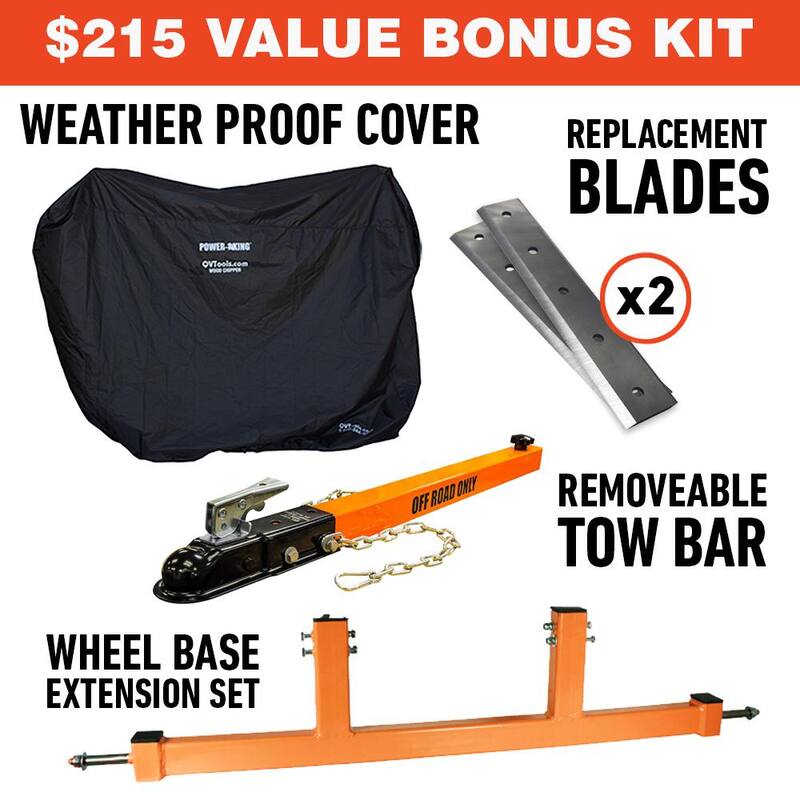 Power King 5 in. 14 HP Gas Powered Commercial Wood Chipper Shredder Kit, heavy-Duty Tires,Wheel Extension Set, and XL Trailer Hitch - PK0915-H1