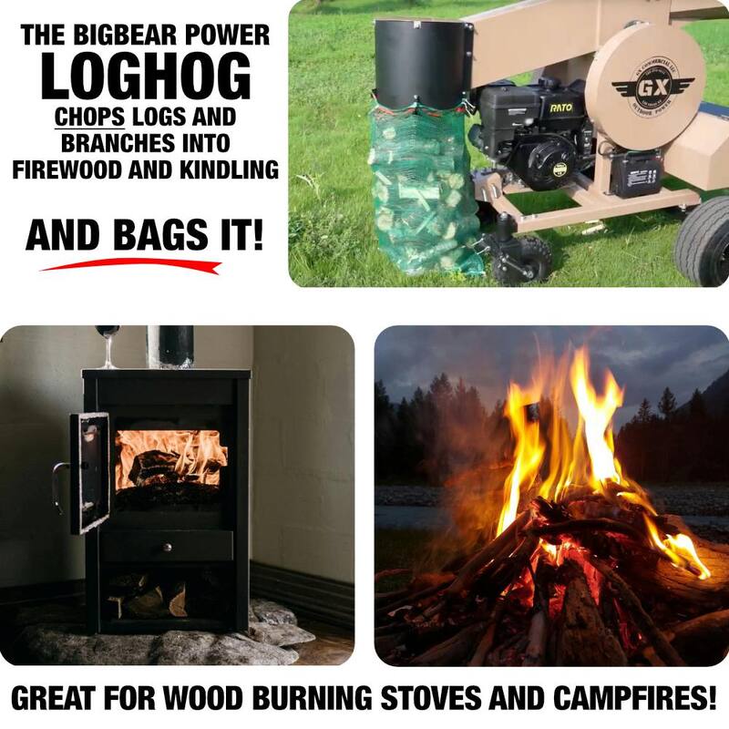 BIGBEAR POWER LogHog 5 in. 15 HP Gas Powered Upgraded Commercial Log Chopper, Chops and Bags Firewood - BBC82
