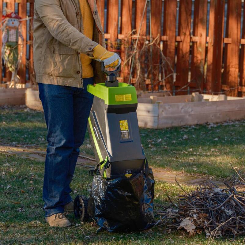 Earthwise GS015 1.75-in. 15-Amp Electric Corded Chipper/Shredder with Collection Bag - GS015