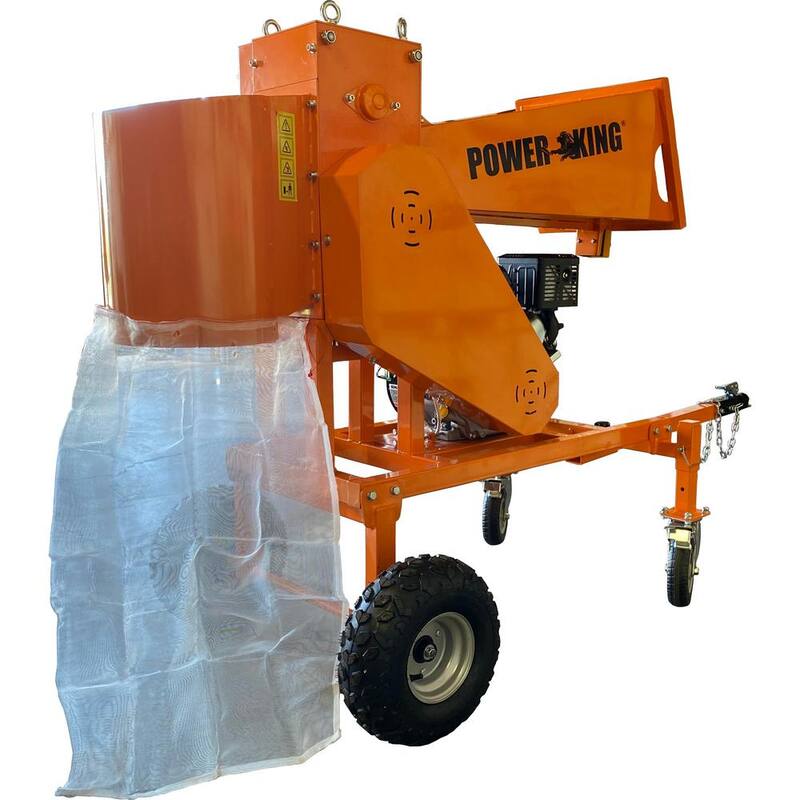 Power King 5 in. 14 HP Gas Powered Self-Feeding Commercial Chipper Shredder Wood Logger, Chops and Bags Firewood, Recoil Start - PK0921