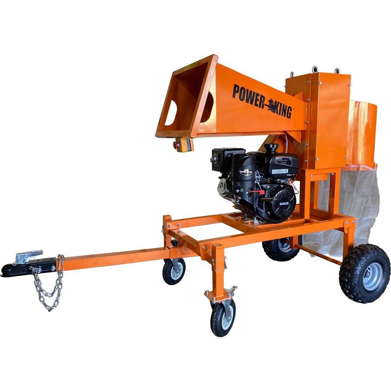 Power King 5 in. 14 HP Gas Powered Self-Feeding Commercial Chipper Shredder Wood Logger, Chops and Bags Firewood, Electric Start - PK0921-EH