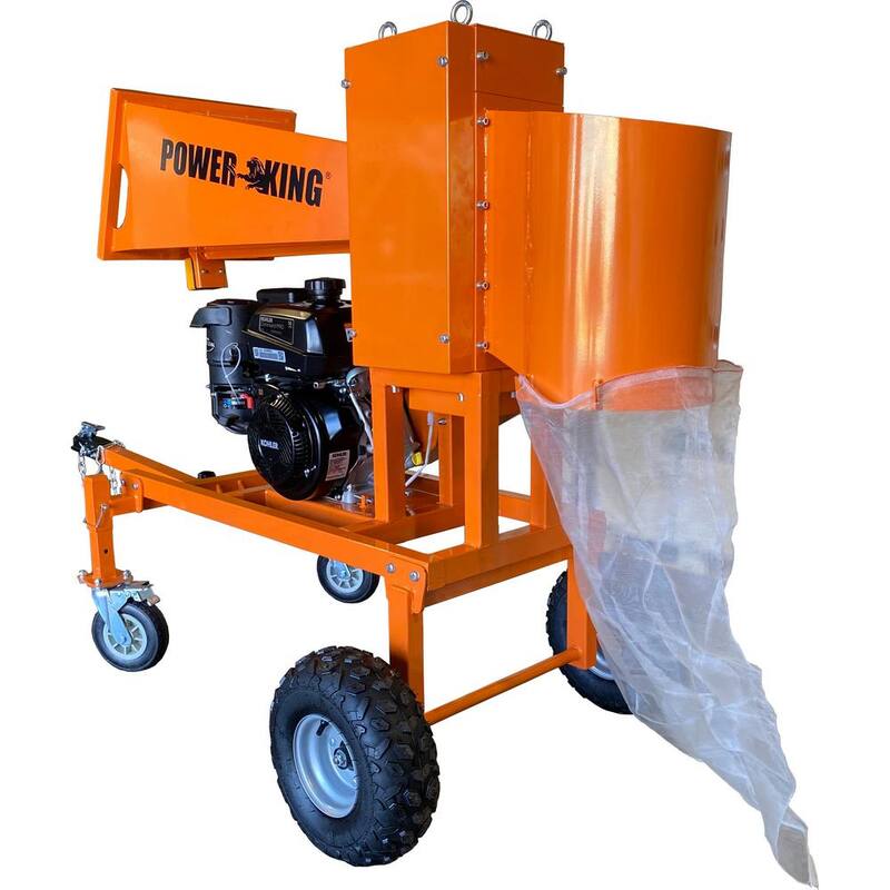 Power King 5 in. 14 HP Gas Powered Self-Feeding Commercial Chipper Shredder Wood Logger, Chops and Bags Firewood, Electric Start - PK0921-EH