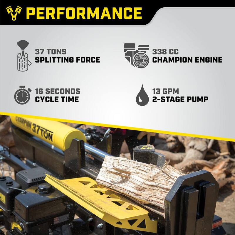 Champion Power Equipment 37 Ton 338cc Gas Powered Log Splitter with Vertical/Horizontal Operation and Auto Return-with Hydraulic Oil - 201216