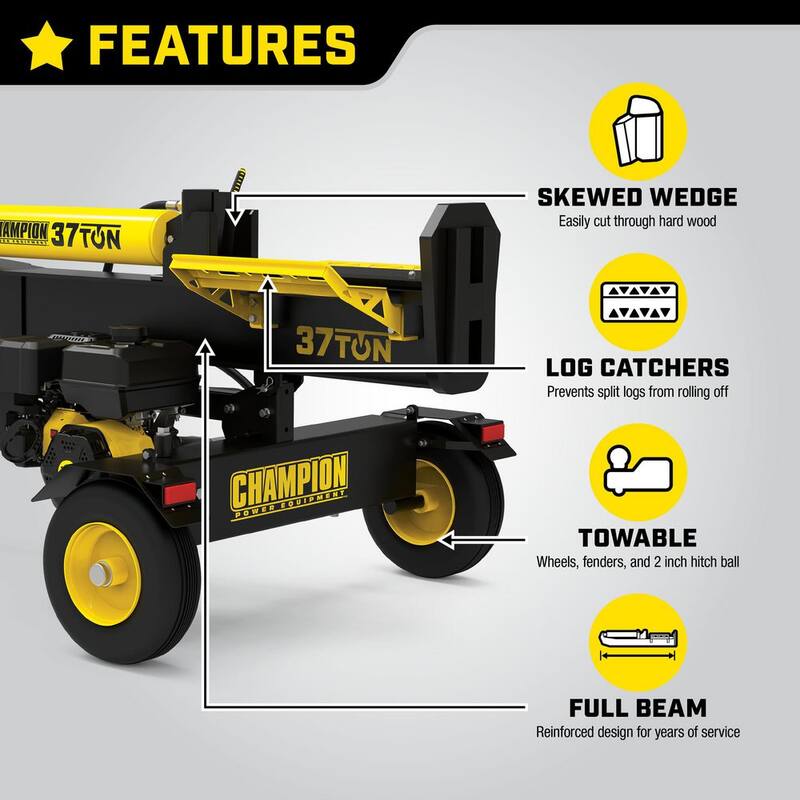 Champion Power Equipment 37 Ton 338cc Gas Powered Log Splitter with Vertical/Horizontal Operation and Auto Return-with Hydraulic Oil - 201216