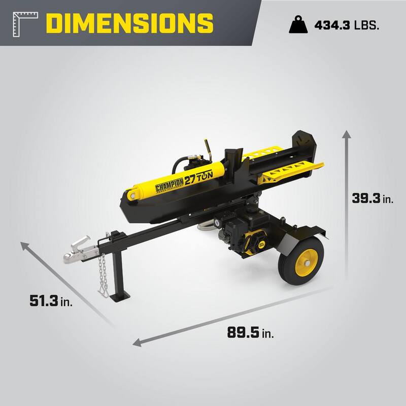 Champion Power Equipment 27 Ton 224 cc Gas Powered Hydraulic Wood Log Splitter w/Vertical/Horizontal Operation and Auto Return-with Hydraulic Oil - 100424