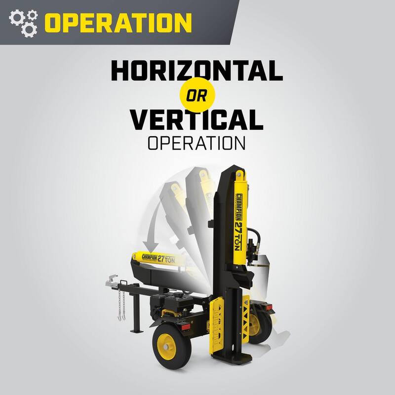 Champion Power Equipment 27 Ton 224 cc Gas Powered Hydraulic Wood Log Splitter w/Vertical/Horizontal Operation and Auto Return-with Hydraulic Oil - 100424