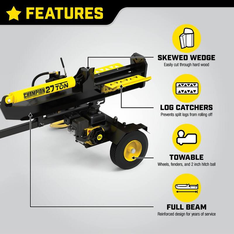 Champion Power Equipment 27-Ton 224cc Gas Wood Log Splitter with Horizontal/Vertical Operation, Auto Return and Storage Cover - 201337