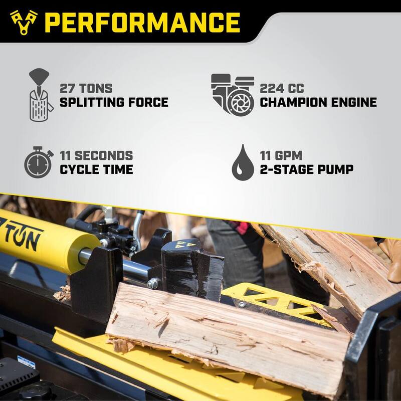 Champion Power Equipment 27-Ton 224cc Gas Wood Log Splitter with Horizontal/Vertical Operation, Auto Return and Storage Cover - 201337
