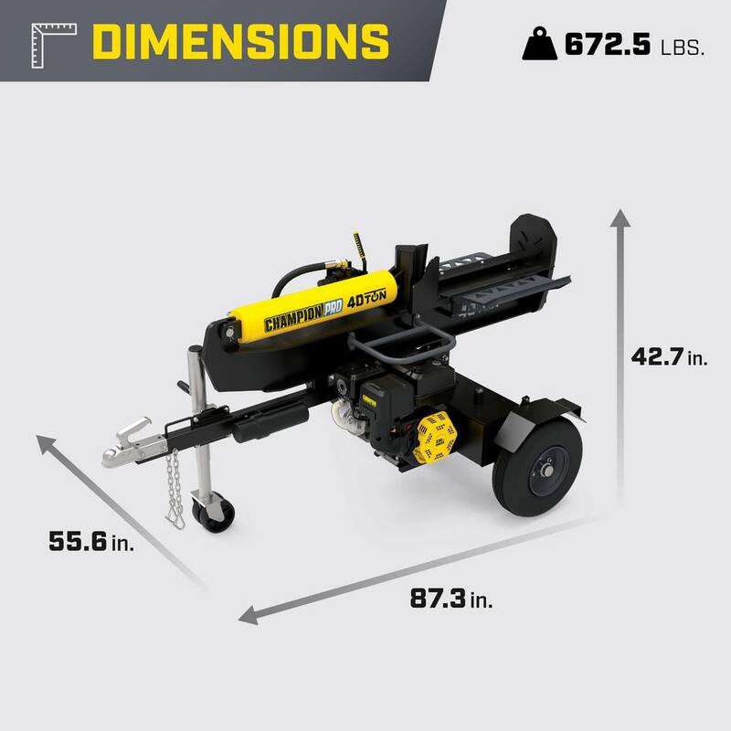 Champion Power Equipment 40-Ton 338 cc Gas Powered Hydraulic Wood Log Splitter with Vertical/Horizontal Operation and Auto Return - 201091