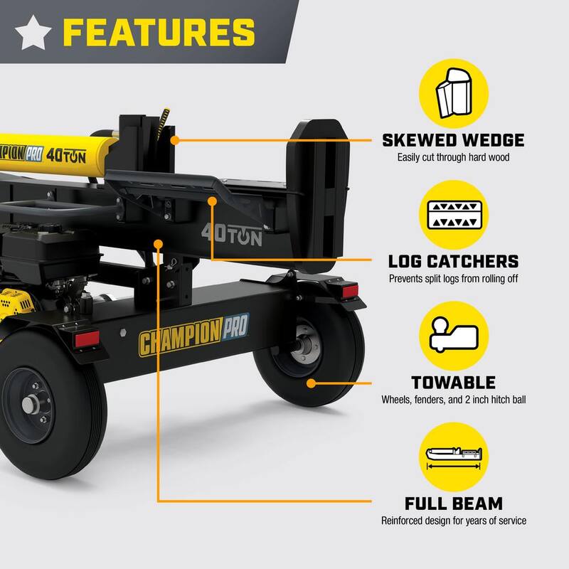 Champion Power Equipment 40-Ton 338 cc Gas Powered Hydraulic Wood Log Splitter with Vertical/Horizontal Operation and Auto Return - 201091