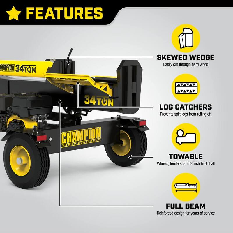 Champion Power Equipment 34 Ton 338 cc Gas Powered Hydraulic Wood Log Splitter with Vertical/Horizontal Operation and Auto Return - 100425
