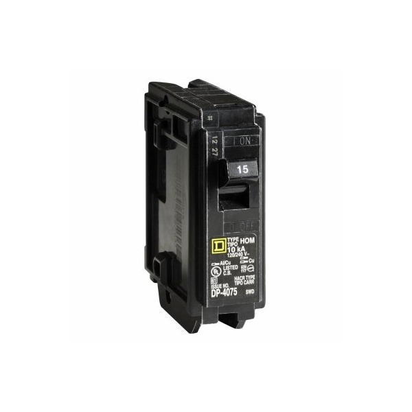 Square D Circuit Breaker, HOM Series, 15A, 1 Pole, 120/240V AC, 10kA - HOM115CP