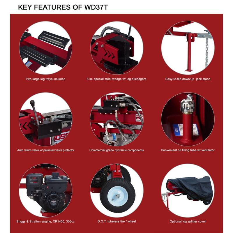 Boss Industrial 37-Ton 306cc Horizontal/Vertical Gas Log Splitter - WD37T