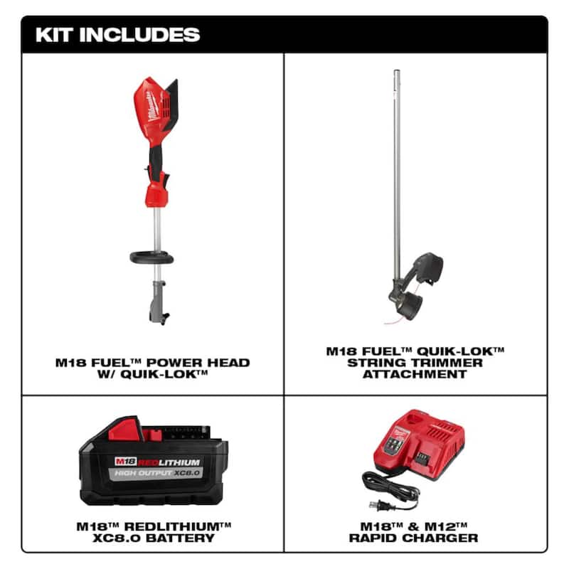Milwaukee M18 FUEL 18V Lithium-Ion Brushless Cordless String Trimmer with QUIK-LOK Attachment Capability and 8.0 Ah Battery - 2825-21ST