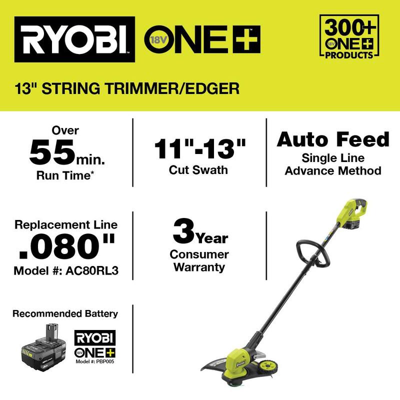 RYOBI ONE+ 18V 13 in. Cordless Battery String Trimmer/Edger (Tool Only) - P20018BTL